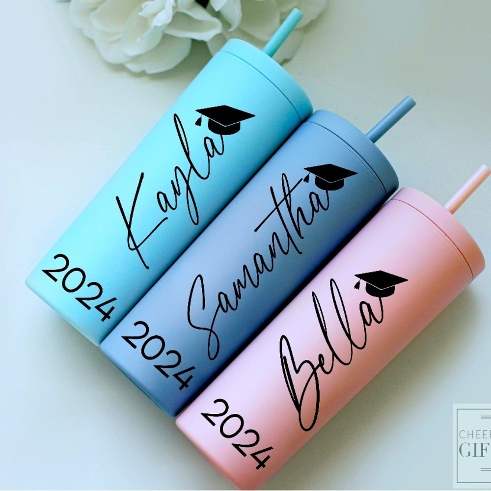 Custom personalized skinny tumbler graduation  class of 2025 water bottle